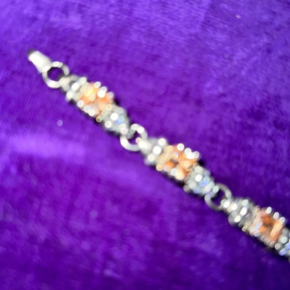 Sterling Silver & gold bracelet with yellow zircon in 7 1/4 - Picture 3 of 6